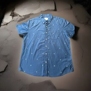 American Eagle Mens Button Down Shirt Blue Short Sleeve Size Large